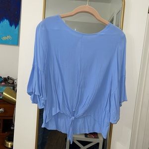 Beautiful Blue Cropped Tie Blouse with Ruffles